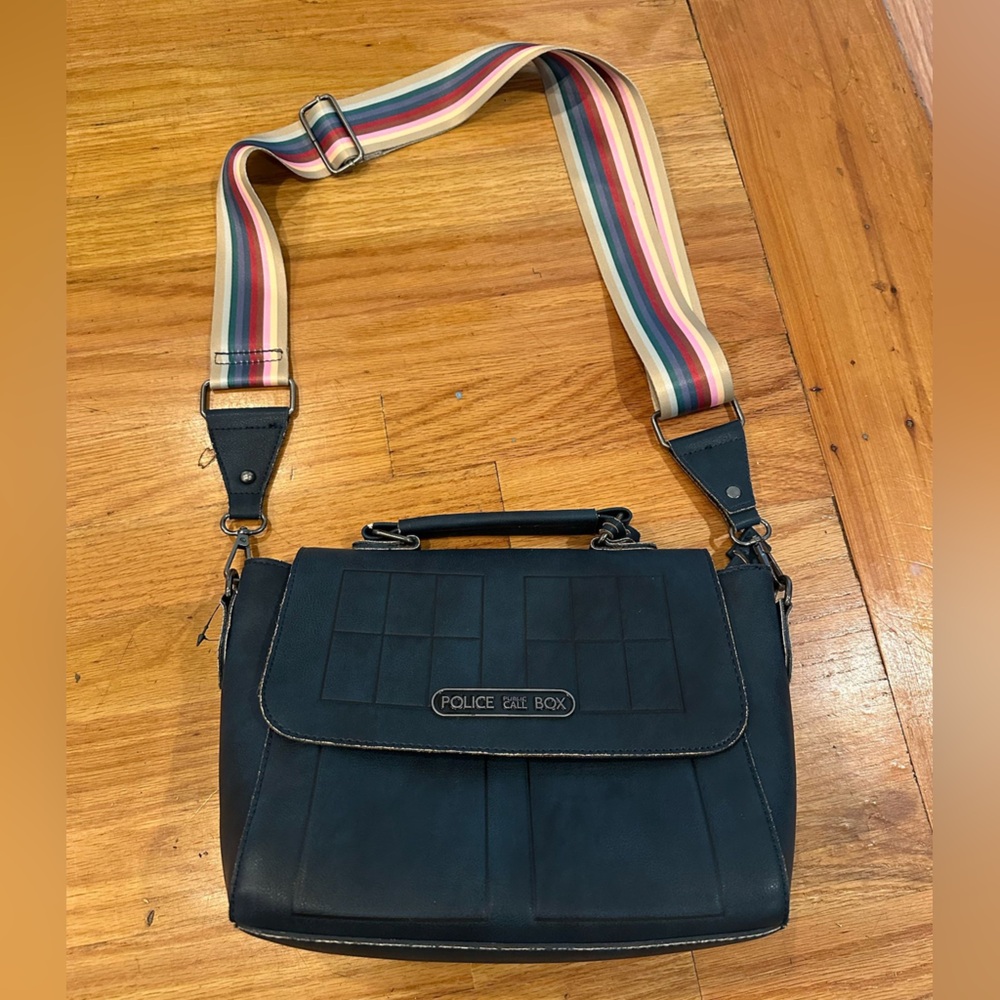 Doctor Who police box tardis satchel blue leather bag purse